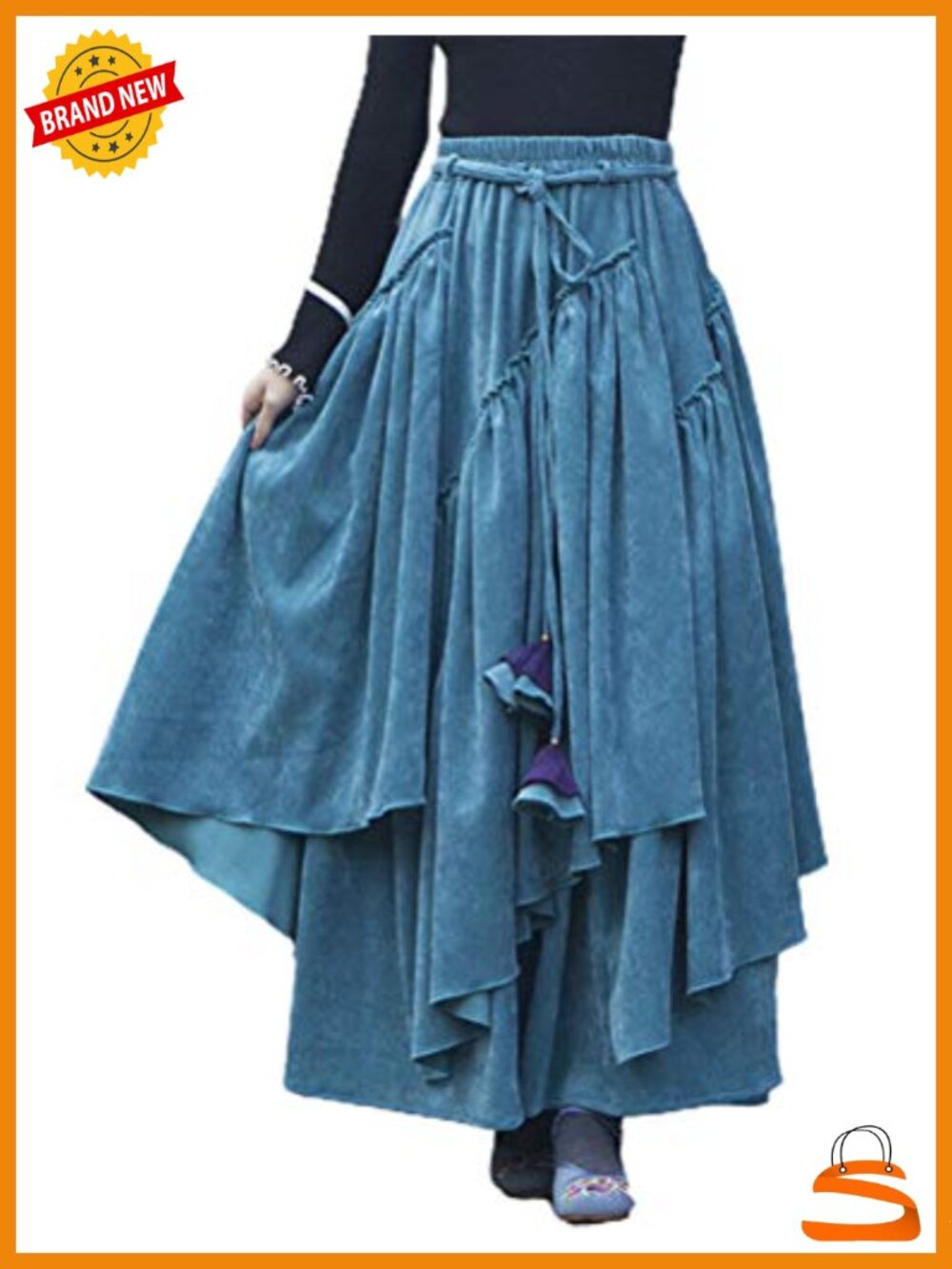 High Waist A-Line Corduroy Flared Pleated Long Skirt